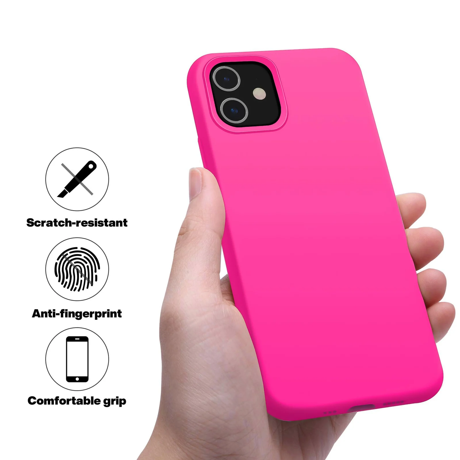 DL3 Mobilak Liquid Silicone Protective Case for iPhone 11 (6.1 Inch) with Camera Protection and Microfiber Lining - Hot Pink