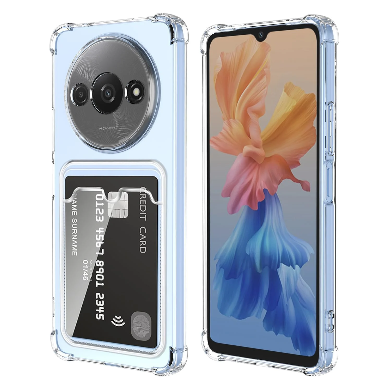 DL3 Mobilak Clear TPU Wallet Case with Card Slot and Camera Protection for Xiaomi Redmi A3 / Redmi A3x / Poco C61 (4G) - Clear