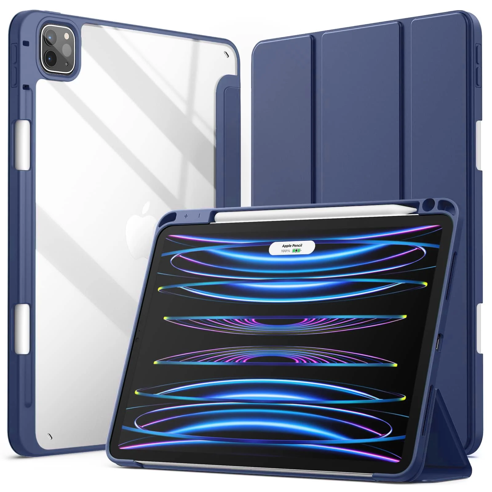 DL3 Mobilak for iPad Pro 11 Inch Case 4th /3rd /2nd Generation(2022/2021/ 2020), Clear Shockproof Back Cover Built-in Pencil Holder, Auto Sleep/Wake - Navy Blue