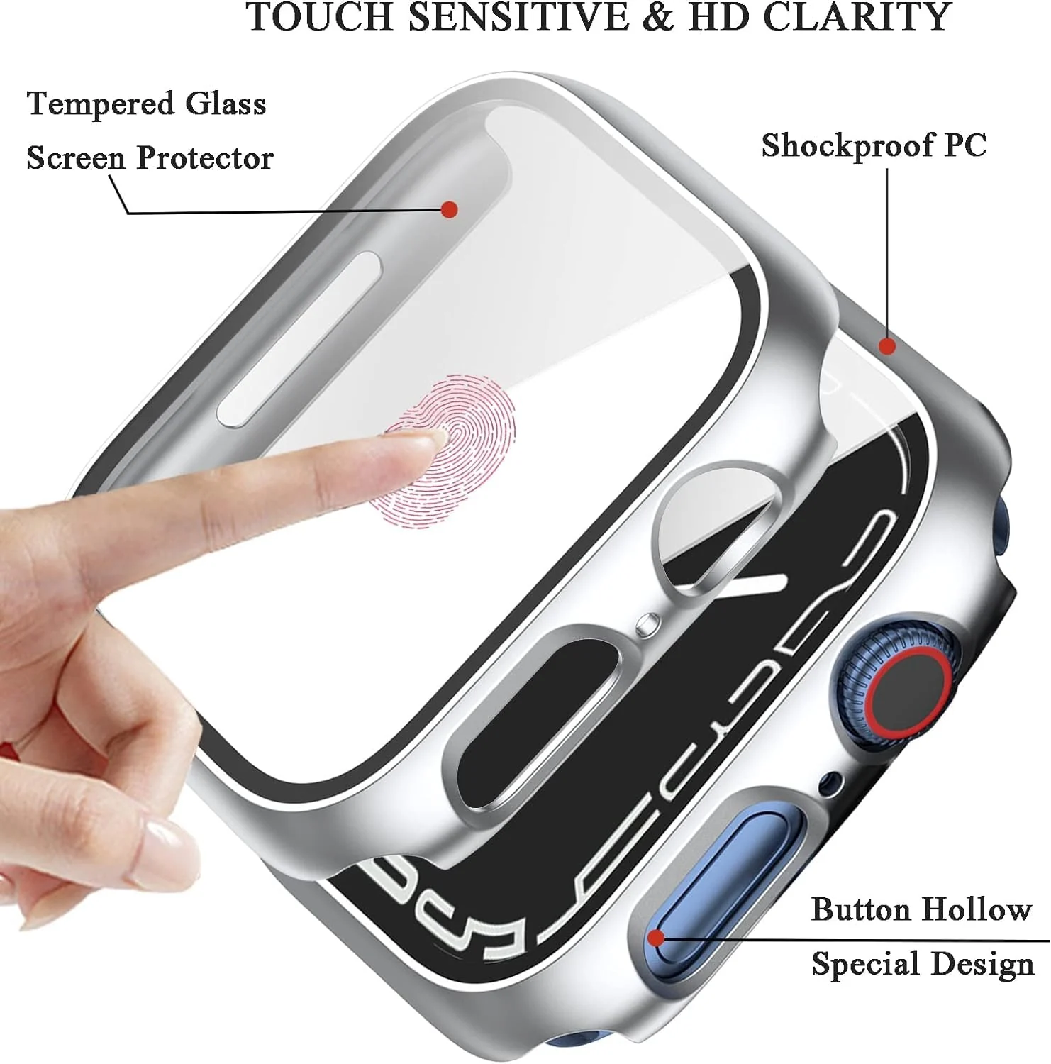 DL3 Mobilak Hard Case Designed for Apple Watch SE 6 5 4 40mm, Built-in 9H [HD Clear] Tempered Glass Screen Protector, [Full Protection] Slim Cover for iWatchSE 6 5 4 40mm - Silver