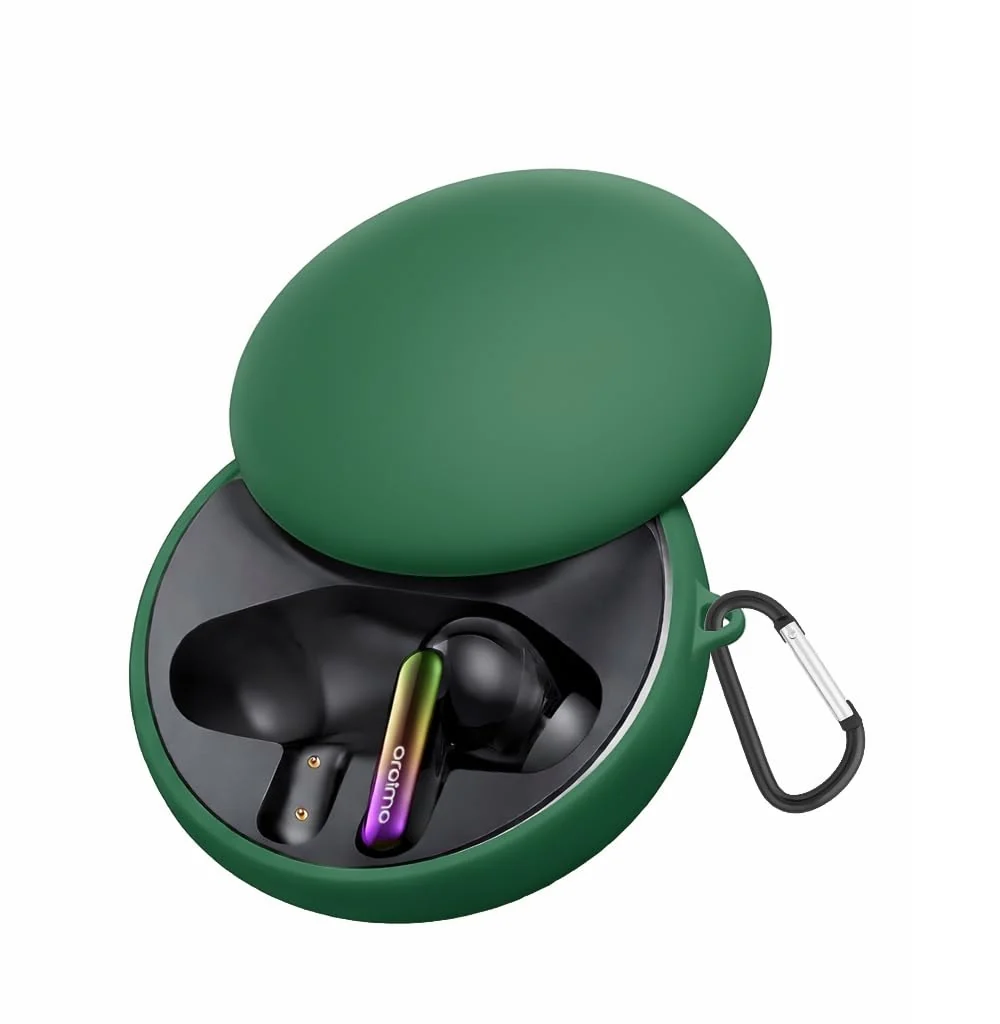 Dl3 Mobilak Compatible with Oraimo SpaceBuds Hybrid (OTW-630) Case Cover, Soft Silicone Shockproof Protective Case Wireless Earbuds with Carabiner, Front LED Visible (Black)
