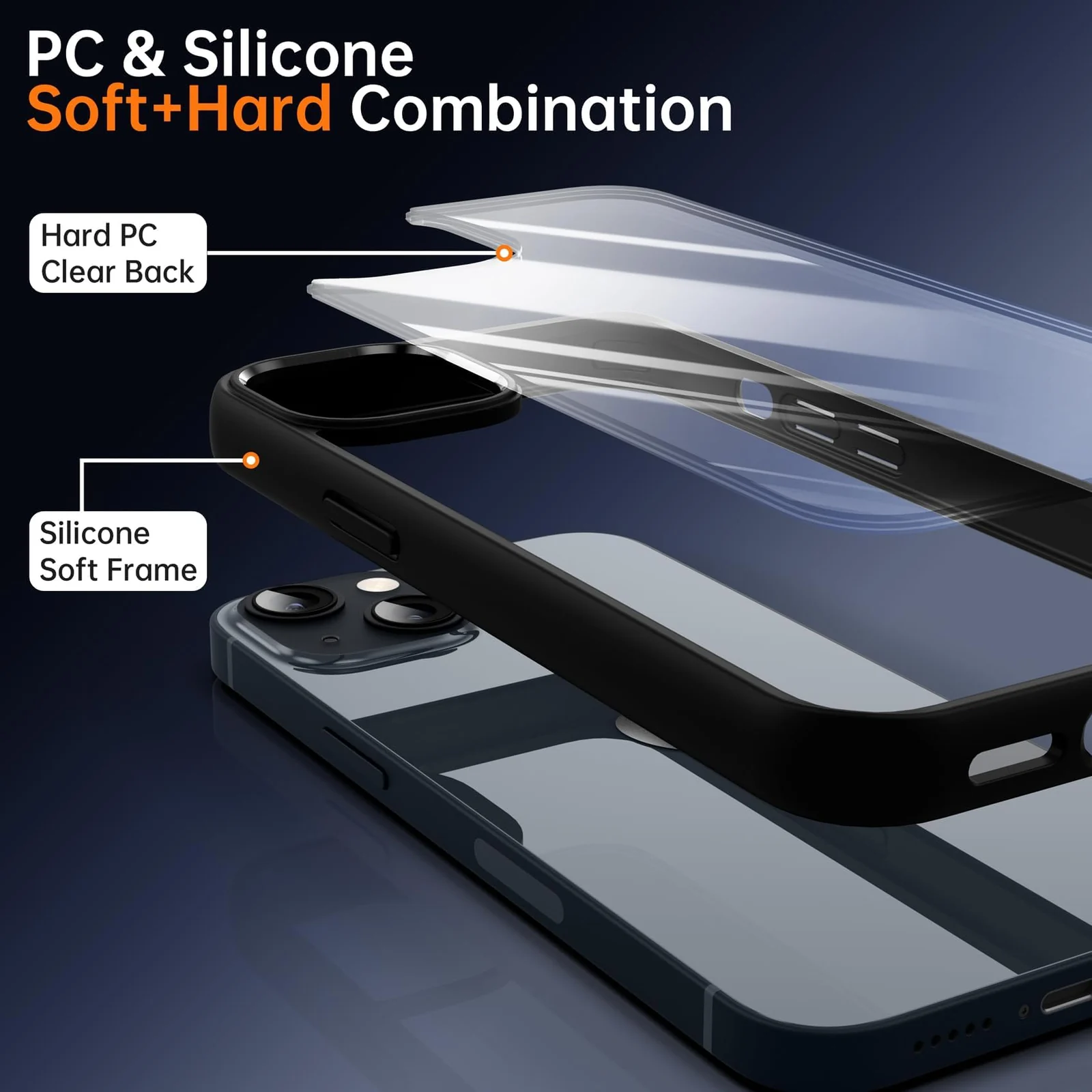 DL3 Mobilak Clear PC and TPU Protective Case for iPhone 15 Plus 6.7-Inch / iPhone 14 Plus 6.7-Inch with Camera Protection and Shockproof Design - Black