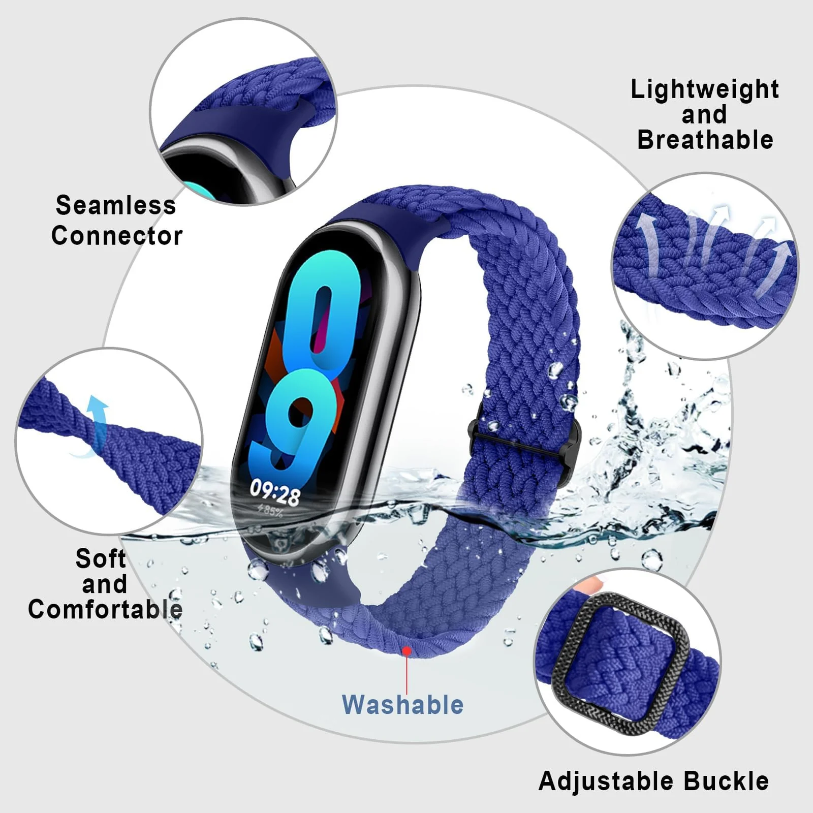 DL3 Mobilak Compatible with Xiaomi Mi Band 10/9/8 strap, Braided Solo Loop for Nylon Elastic Adjustable Replacement Wristband Compatible with Xiaomi Smart Band 8/9/10 - Blue