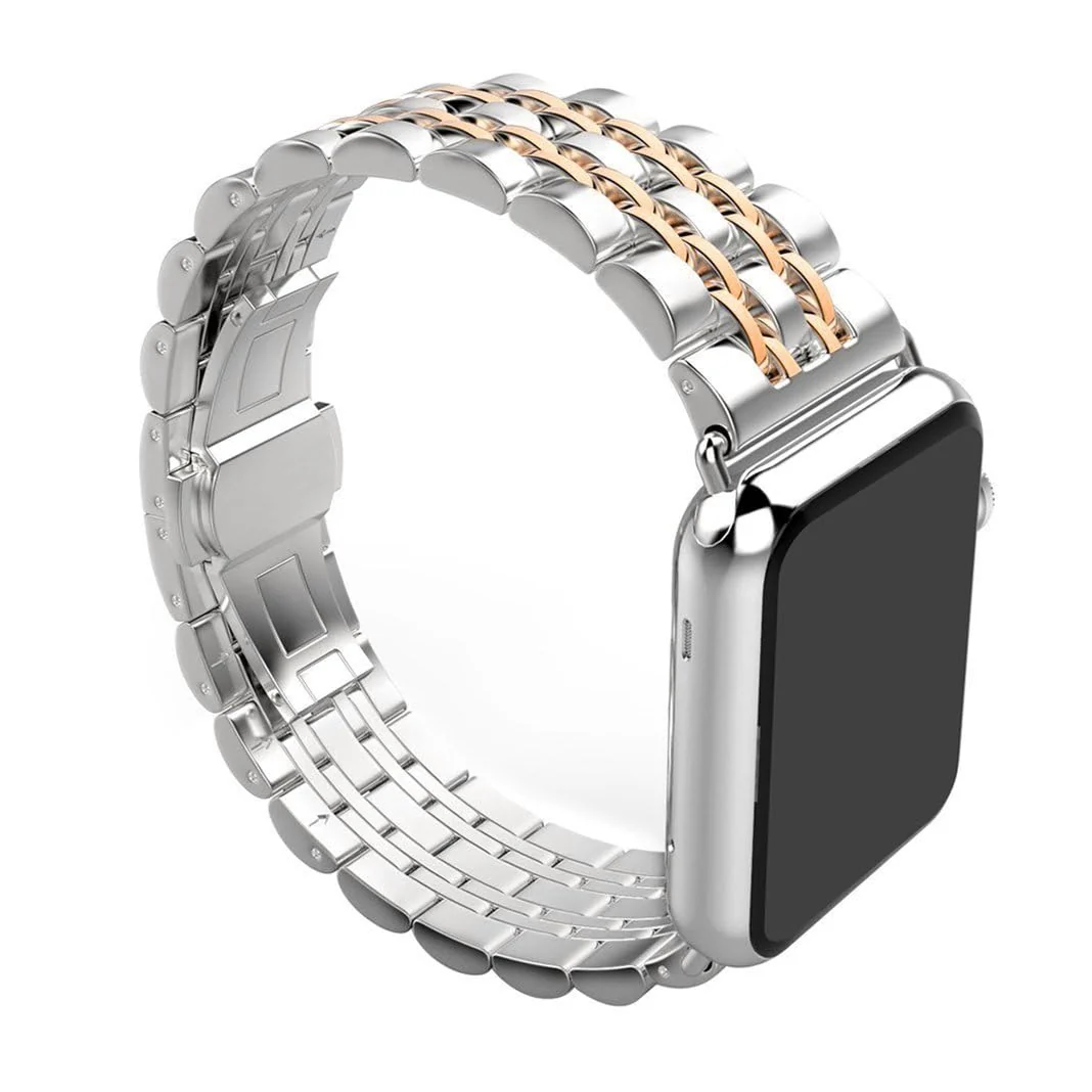 DL3 Mobilak Band For Apple Watch Ultra Band 49mm 45mm 44mm 42mm 41mm 40mm 38mm, Metal Stainless Steel Strap for Apple Watch Series 8 Ultra 7 6 5 4 3 2 1 Se (&, 42MM/44MM/45MM/49MM) - Silver & Rose Gold
