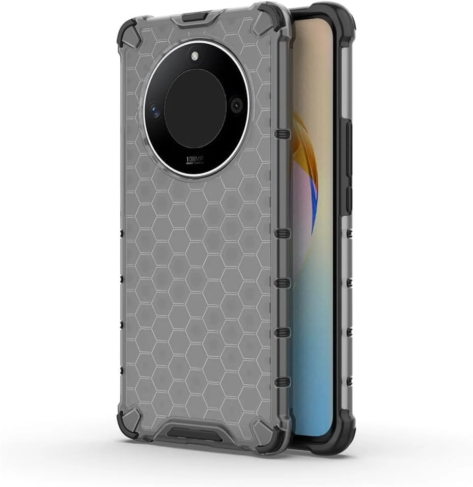 DL3 Mobilak Case For Honor X9b/Honor Magic 6 Lite/X50, [Honeycomb Design] Drop Protection, Ultra Thin TPU + PC Transparent Silicone Protective Case, Shockproof Cover - Black