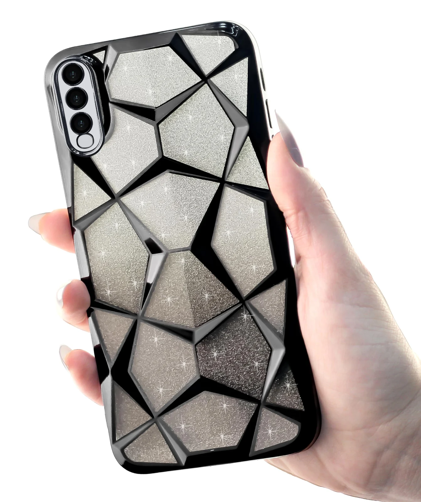 DL3 Mobilak Compatible with Samsung Galaxy A50/ A30S/A50S Case Plating Bling Gradient Glitter Clear Cover Soft TPU Silicone Cute Camera Protection Shockproof Back for Women Girls Case - Black