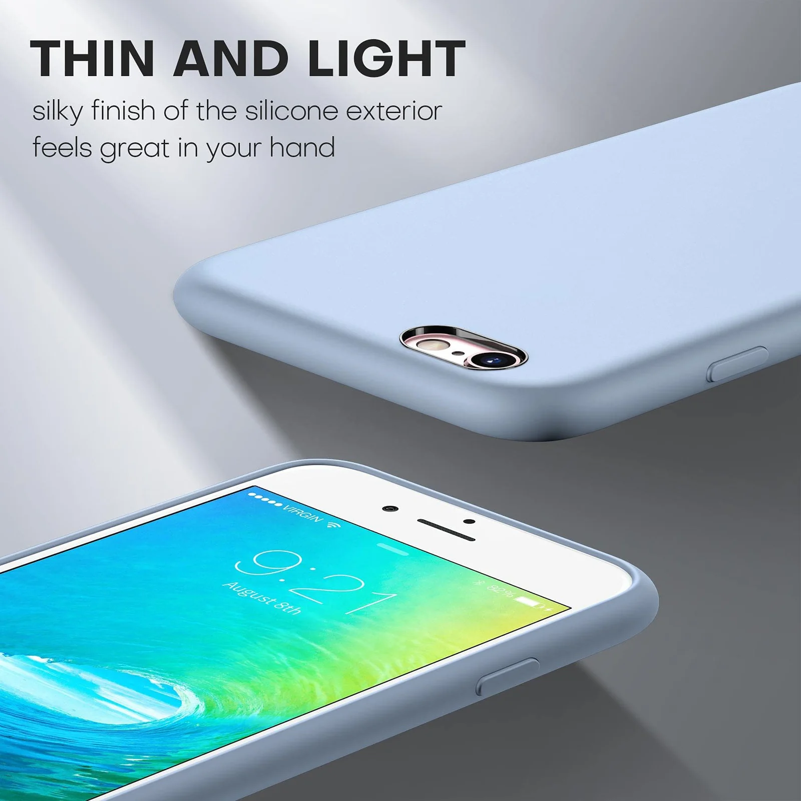 DL3 Mobilak Compatible with iPhone 6 Plus / 6S Plus Case, Liquid Silicone Case, Full Body Protective Cover, Shockproof, Slim Phone Case, Anti-Scratch Soft Microfiber Lining - Baby Blue