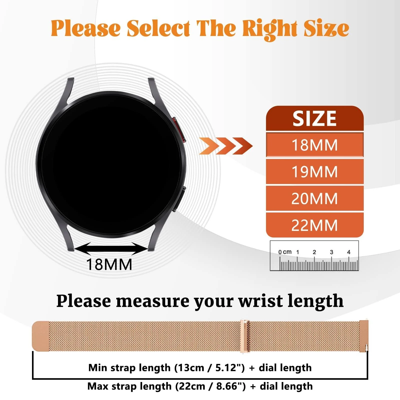 MOBIGON 18mm Magnetic Milanese Steel Watch Strap for Huawei GT 4 / 5 / 6, Watch 5, Garmin Venu 3S & Fossil Gen 6, Rose Gold
