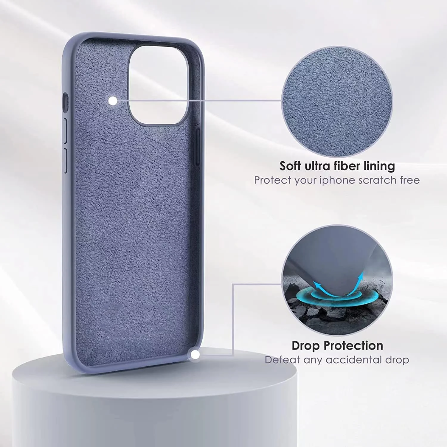 DL3 Mobilak Liquid Silicone Protective Case for iPhone 11 (6.1 Inch) with Camera Protection and Microfiber Lining - Lavender Grey