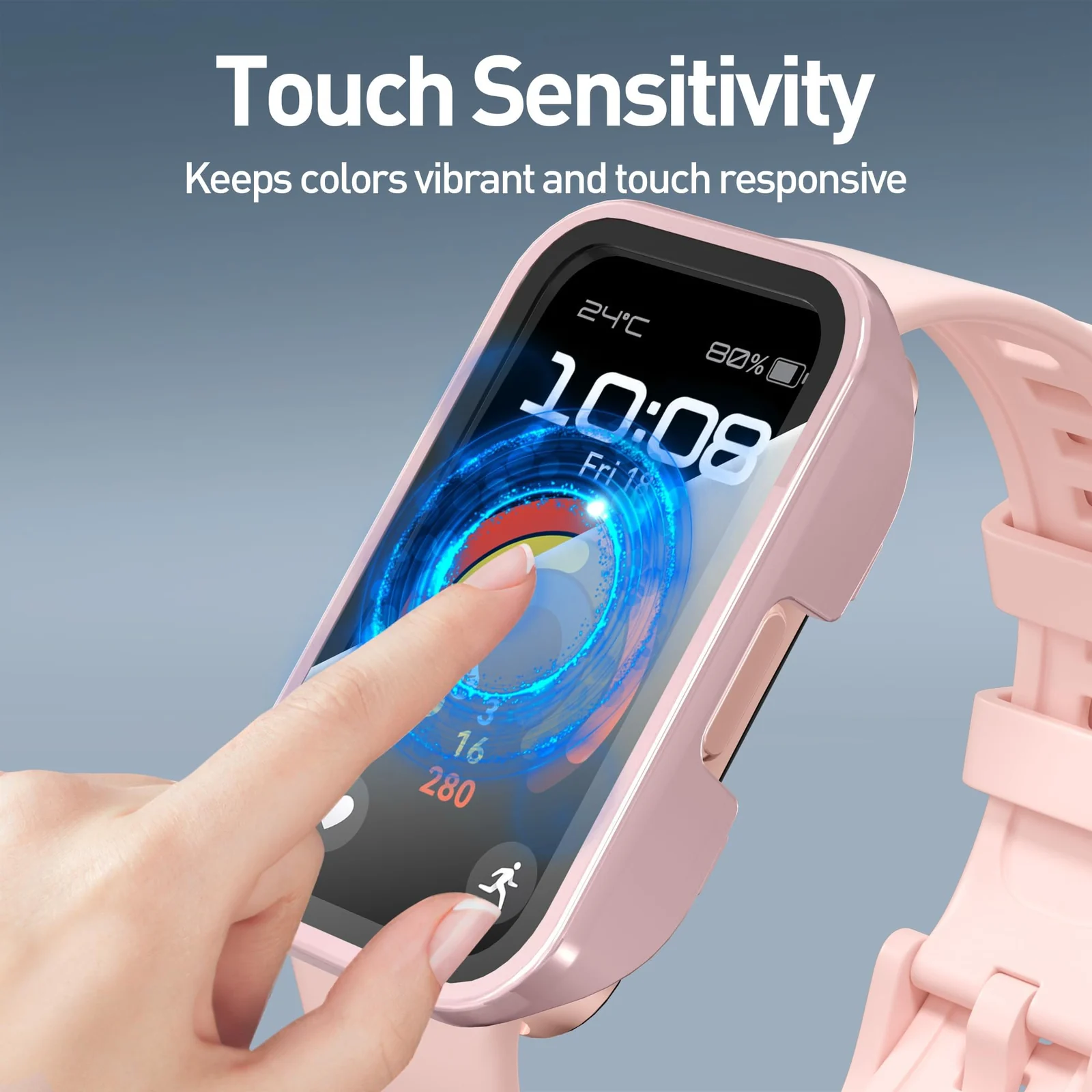 DL3 Mobilak Case with Screen Protector for Huawei Band 10, Bumper Full Coverage Hard PC Overall Protective Cover, Built-in Tempered Glass Film High Sensitivity For Huawei Band 10 - Pink