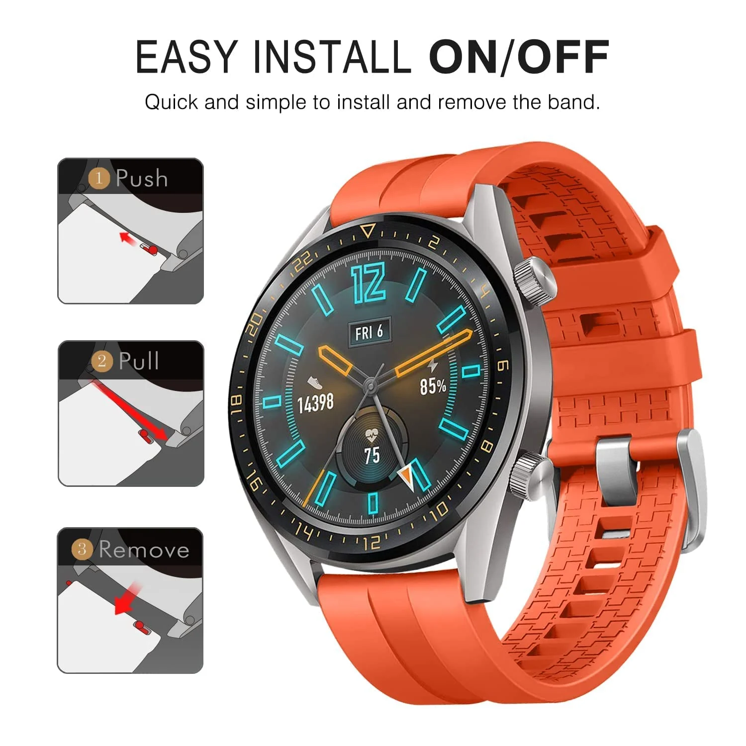 DL3 Mobilak Strap Silicone Band 22MM For Samsung galaxy watch 3 45mm /watch 46mm/Gear S3/Huawei watch GT3 46MM/GT2E/GT 46mm/GT2 Pro/GT2 46MM/honor Magic Watch2 46mm/Amazfit GTR4/GTR3/2/2e - Orange