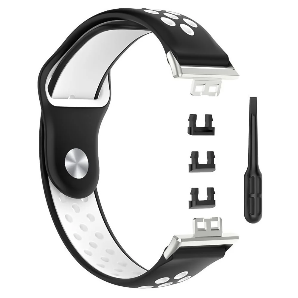DL3 Mobilak Sport Strap Compatible with Huawei Watch Fit & Huawei Watch Fit New & Huawei Watch Fit Elegant, Breathable Silicone Double Hole Snap Buckle Band - Black & White