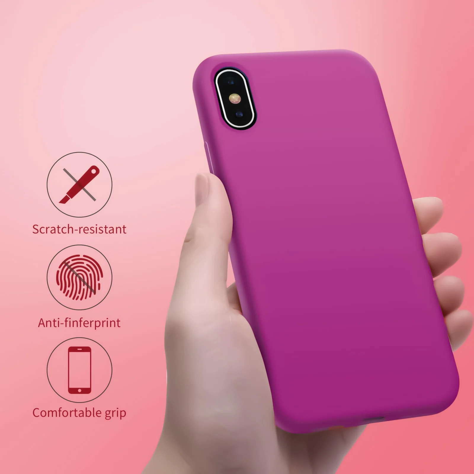 DL3 Mobilak Liquid Silicone Case for iPhone X / iPhone XS, Shock-absorbing protection, Scratch-resistant surface, Soft microfiber lining - Fuchsia