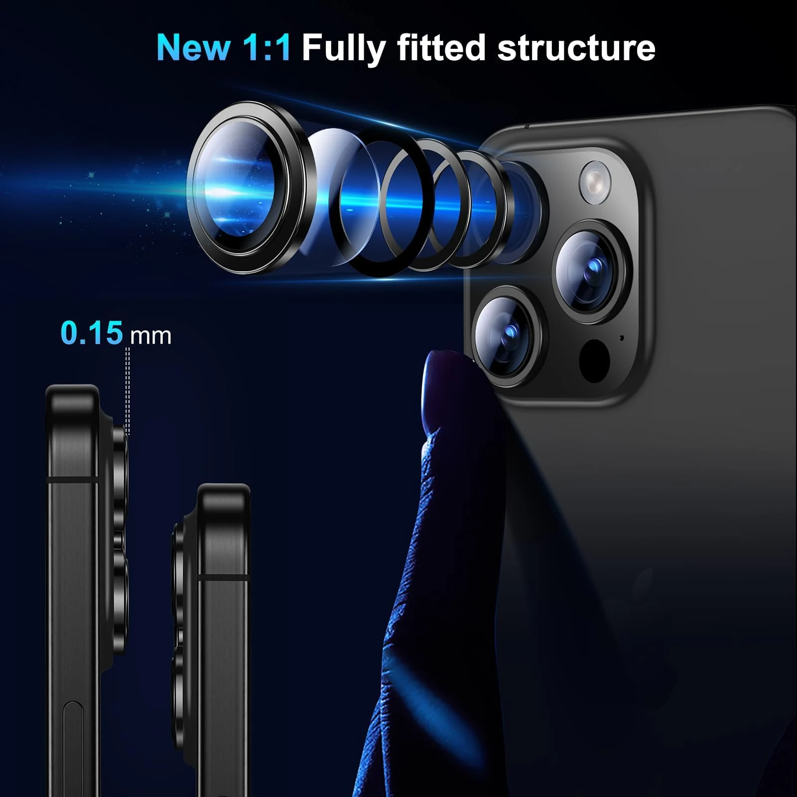 DL3 Mobilak Camera Lens Protector For iPhone 15 Pro/iPhone 15 Pro Max, [Keep Original Shooting] Tempered Glass Screen Protector Metal Individual Camera Cover, Case Friendly - Black