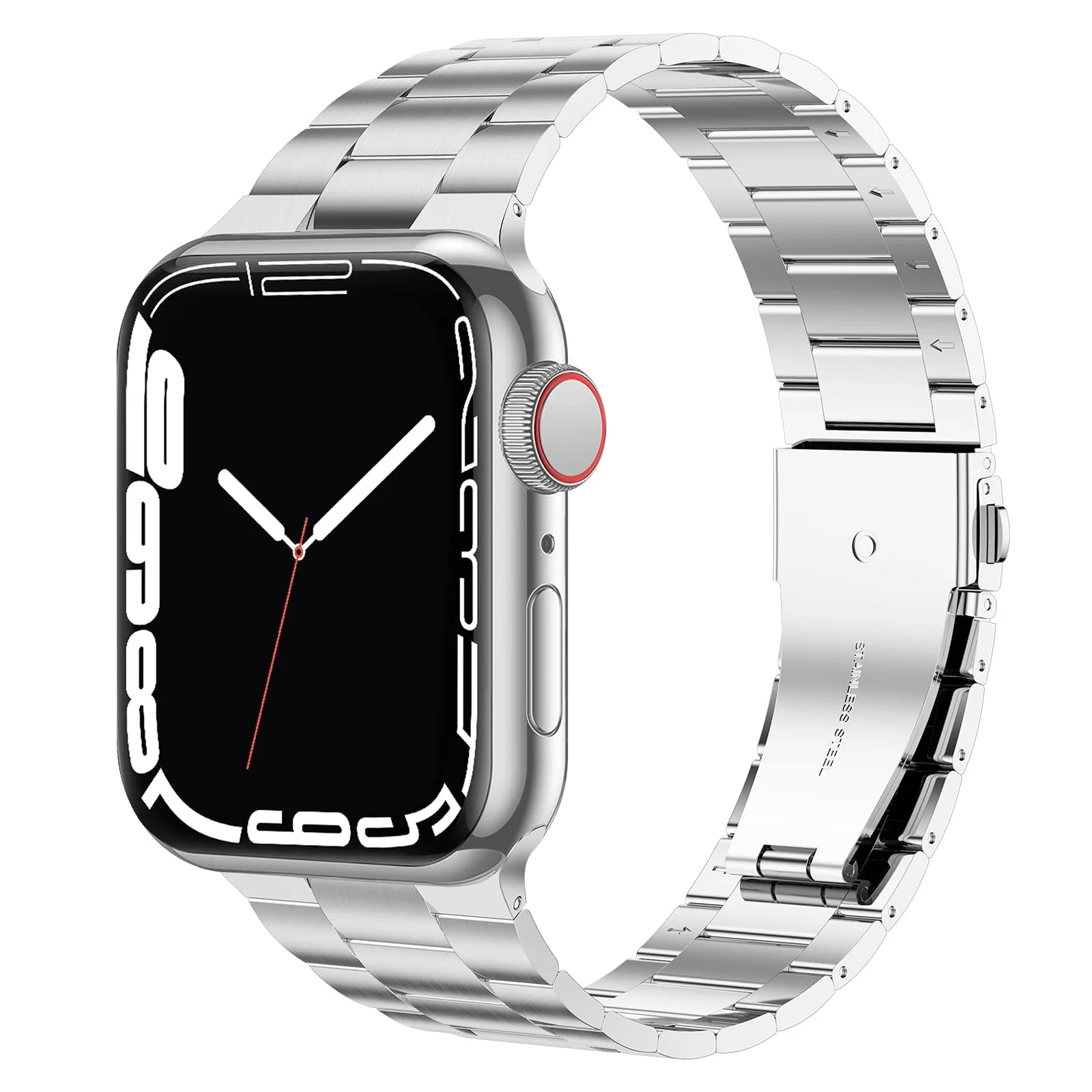 DL3 Mobilak Stainless Steel Band with Case Compatible with Apple Watch Band 45mm Series 9/8/7, Men Woman Business Strap with Protective Bumper Cover for iWatch Series 7/8/9 45mm - Silver