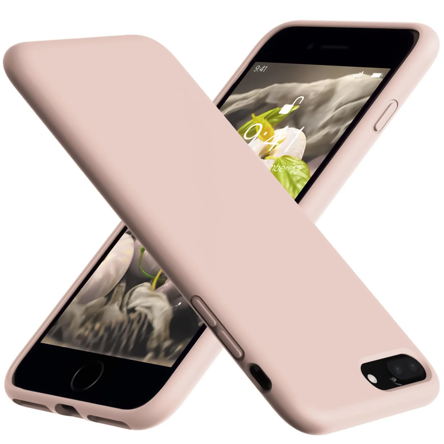 DL3 Mobilak Liquid Silicone Case for iPhone 7 Plus / iPhone 8 Plus, Shock-absorbing protection, Scratch-resistant surface, Soft microfiber lining - Pink Sand 2