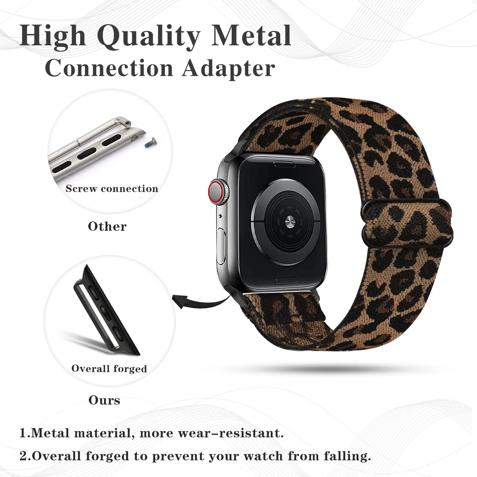 DL3 MOBILAK Nylon Solo Loop Stretchy Straps For Apple Watch Band 49mm 45mm 44mm 42mm 41mm 40mm 38mm, Elastic Wristbands for Series 8 Ultra 7 6 5 4 3 2 1 Se (Leopard, 42MM/44MM/45MM/49MM)