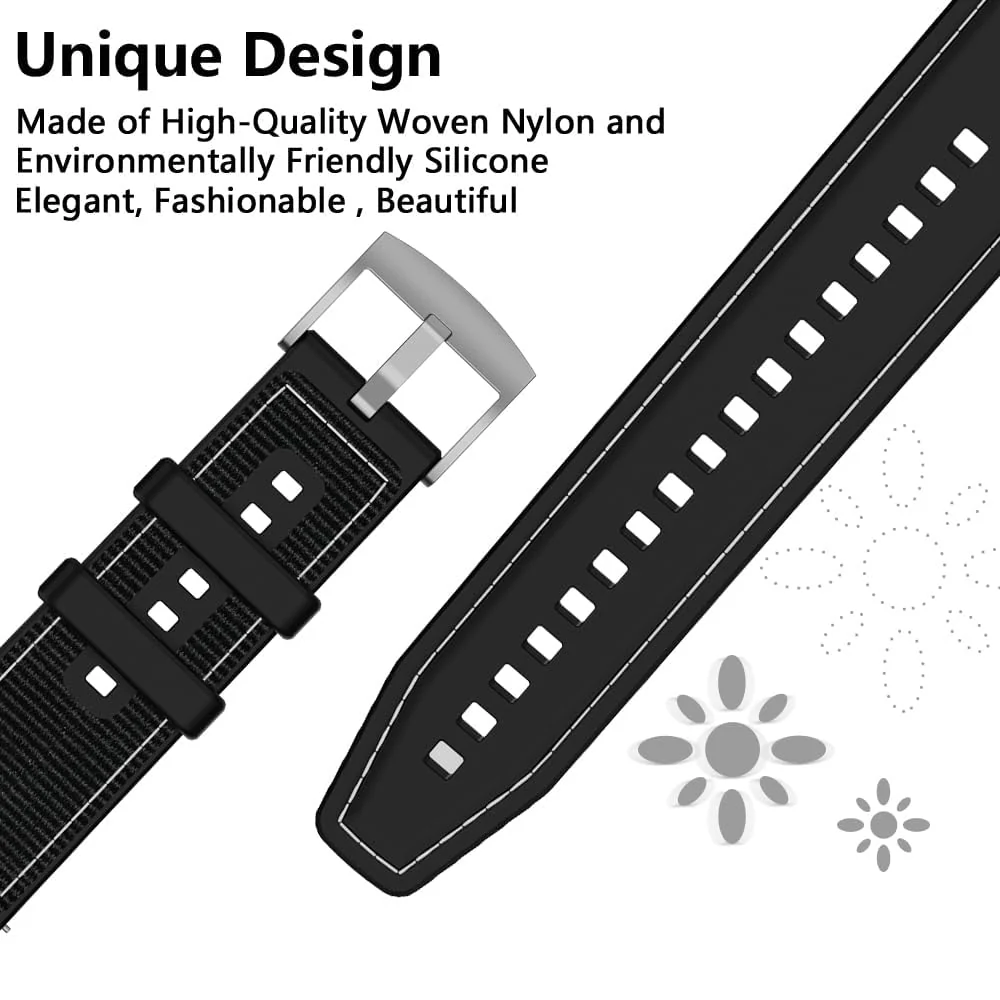 DL3 Mobilak Sport Silicone Nylon Band Designed for Huawei Watch Fit 2 for Men Women, Waterproof Soft Replacement Strap for Huawei Watch Fit2 - Black