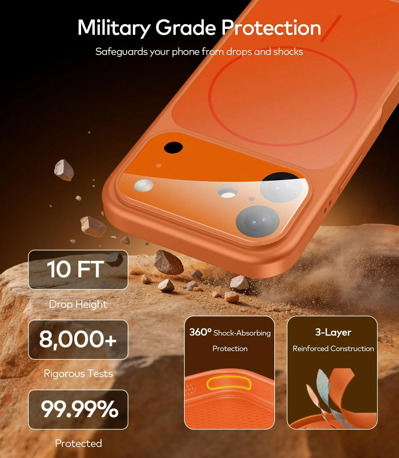DL3 Mobilak MagSafe-Compatible Magnetic Case for iPhone 17 with Camera Protection and Shockproof Design - Orange