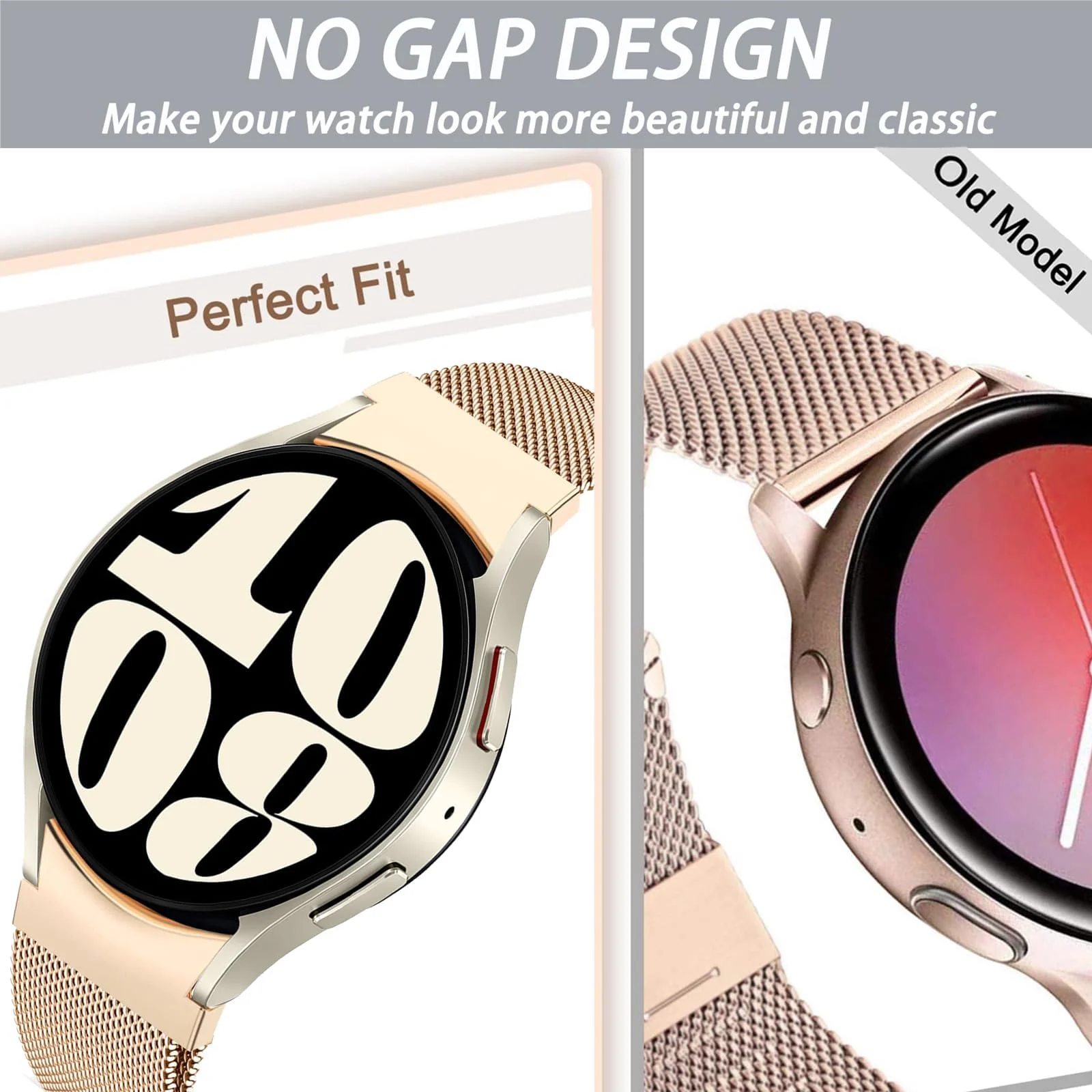 DL3 Mobilak No Gap Metal Band Compatible with Samsung Galaxy Watch 7 6 5 4 FE 40mm 44mm, Galaxy Watch 6 4 Classic 47mm 43mm 42mm 46mm/Watch 5 Pro 45mm, Stainless Steel Wristband Women Men - Gold