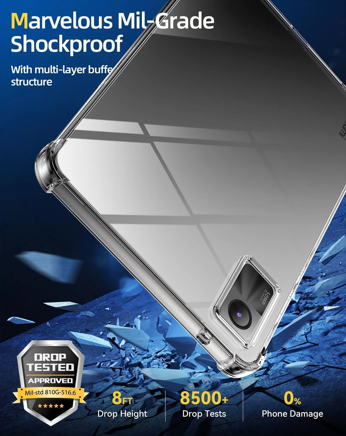 DL3 Mobilak Case Compatible with Xiaomi Redmi Pad SE 11.0 inch Released 2023, Ultra Thin Silicone Air-Corners Shockproof Back Shell HD TPU Protective Cover - Clear