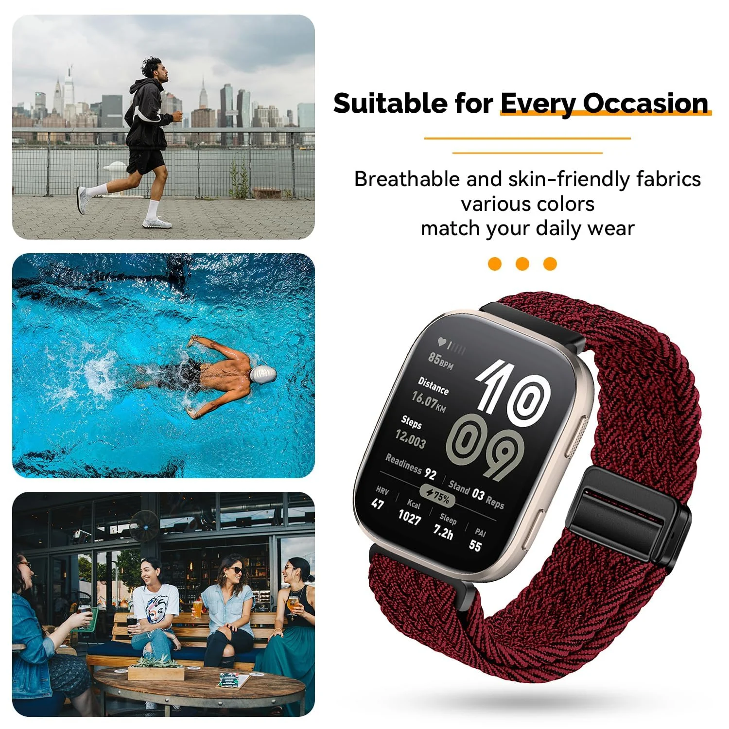 DL3 Mobilak Braided Bracelet Compatible with Redmi Watch 4/5 / 6 / Xiaomi Smart Band 8 Pro/Band 9 Pro, Nylon Magnetic Fabric Elastic Sport Nylon Replacement Strap for Men Women - Red Black