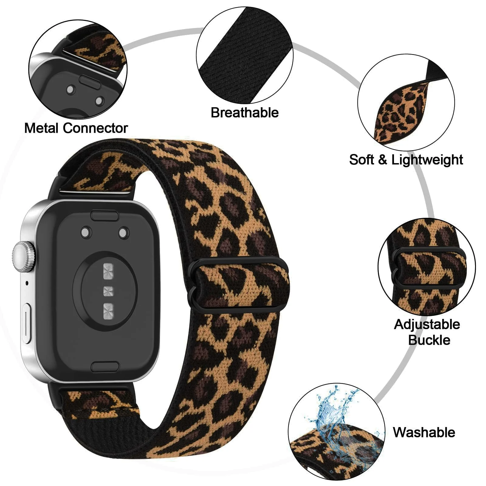 DL3 MOBILAK Elastic Nylon Watch Strap for Huawei Watch Fit 4 Pro / Fit 3, Brown Leopard