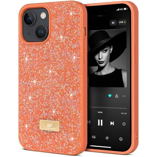 DL3 MOBILAK Case For iPhone 15+ Plus/14 Plus 6.7 Case Glitter, Sparkle Diamond Crystal Bling Case with Bling, Ultra Thin Lightweight Full Body Shockproof Anti-Scratch Protective Cover - Orange