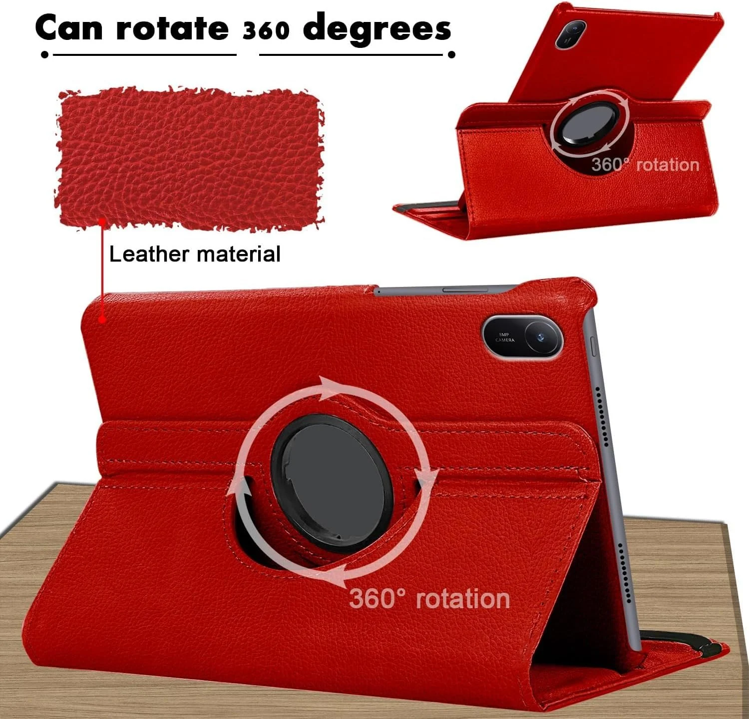 DL3 Mobilak Protective Cover for Huawei MatePad SE 11 inch 2024, 360° Rotatable Smart Stand, Leather Folio Flip Cover with Multi-Angle Viewing, Auto Wake Sleep - Red