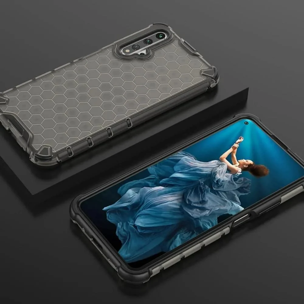 DL3 Mobilak Honeycomb Protective Case for Huawei Nova 5T / Honor 20, Shock-absorbing protection, Transparent design, Slim, lightweight profile - Black