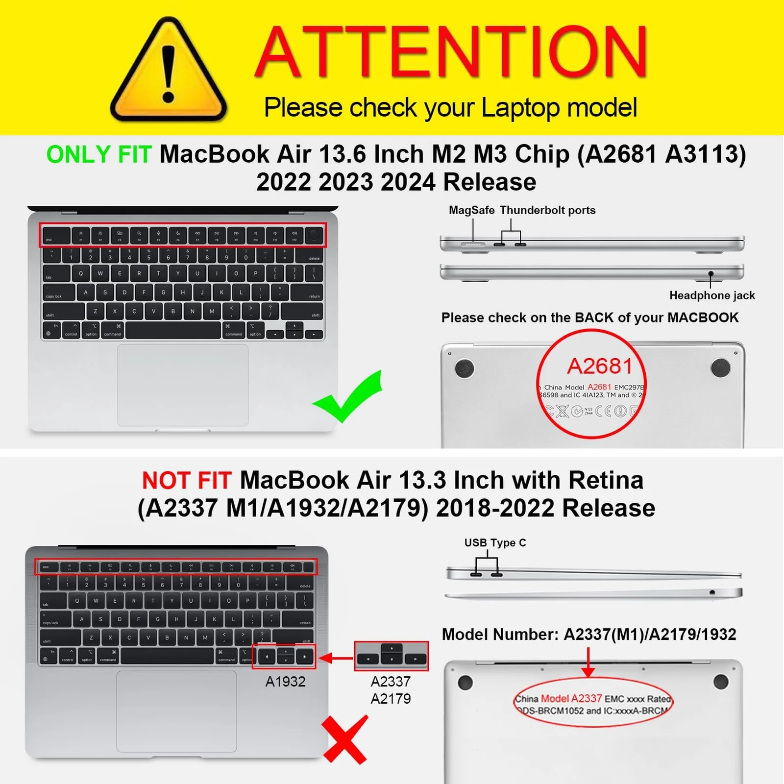 DL3 Mobilak Compatible with MacBook Air 13.6 inch Case M3 A3113 M2 A2681 Touch ID, Protective Hard Shell Cover for MacBook Air Case M2 M3 13 inch Chip 2024 2023 2022 Release - Black
