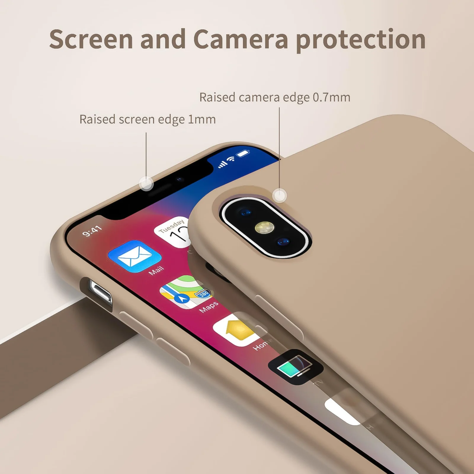 DL3 Mobilak Liquid Silicone Case for iPhone X / iPhone XS, Shock-absorbing protection, Scratch-resistant surface, Soft microfiber lining - Desert