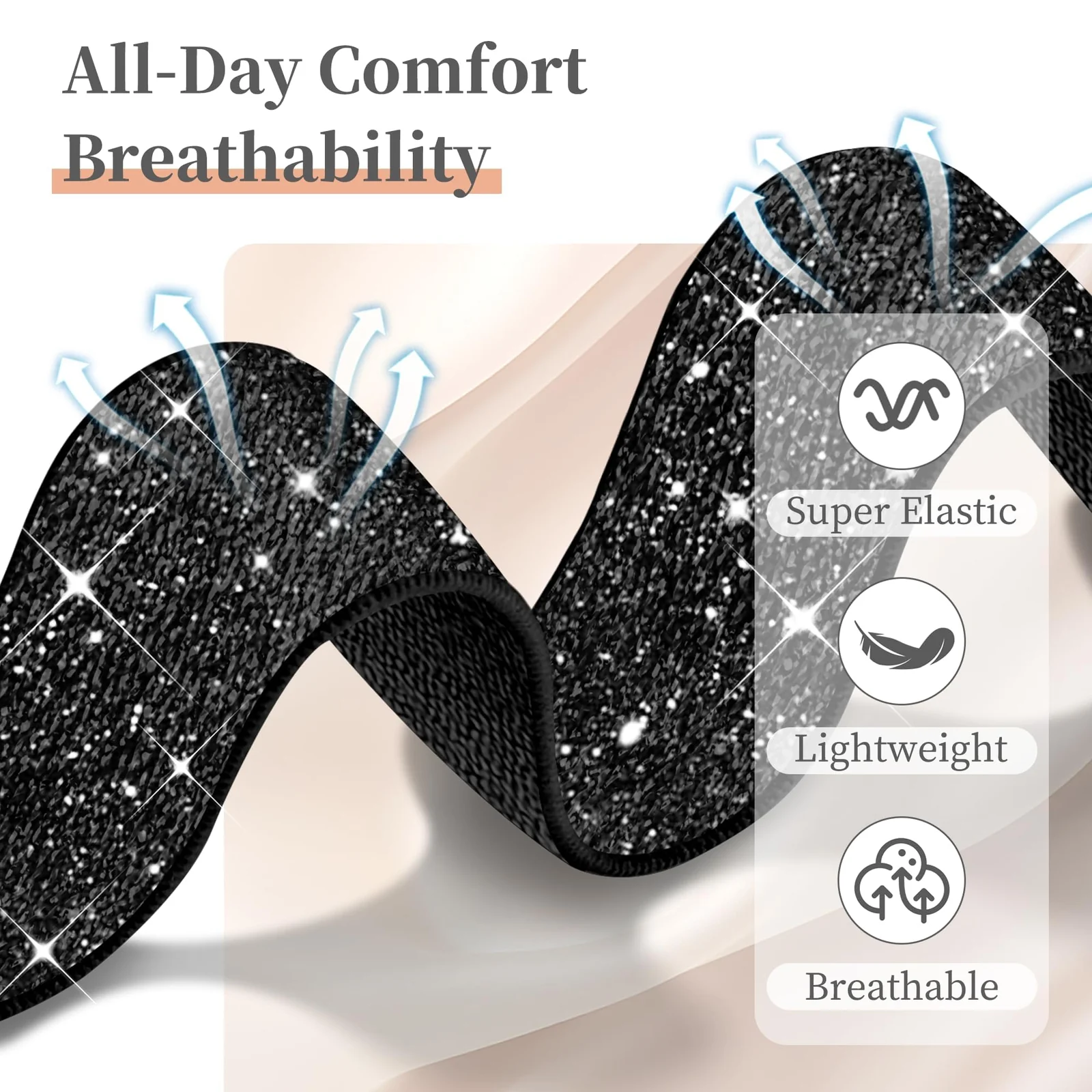 DL3 Mobilak Stretchy Bling Band For Apple Watch 49mm 46mm 45mm 44mm 42mm Women, Nylon Sparkly Strap Solo Loop Glitter Wristband for iWatch Series 11 10 9 8 7 6 5 4 SE3 SE2 SE Ultra 3 2 1 - Black