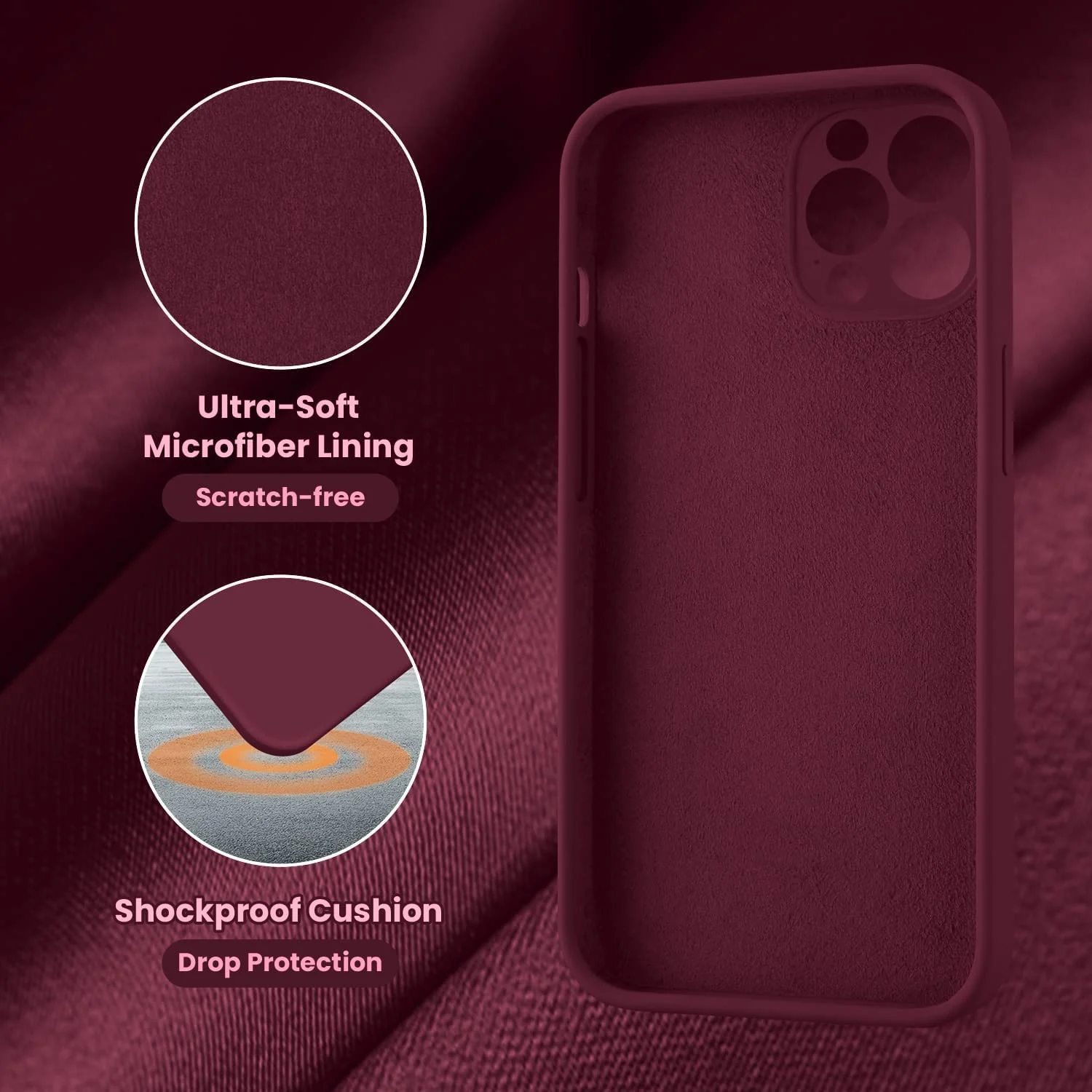 DL3 Mobilak Liquid Silicone Protective Case with Soft Microfiber Lining with Full Camera Protection for iPhone 11 Pro (5.8 Inch) - Wine Red