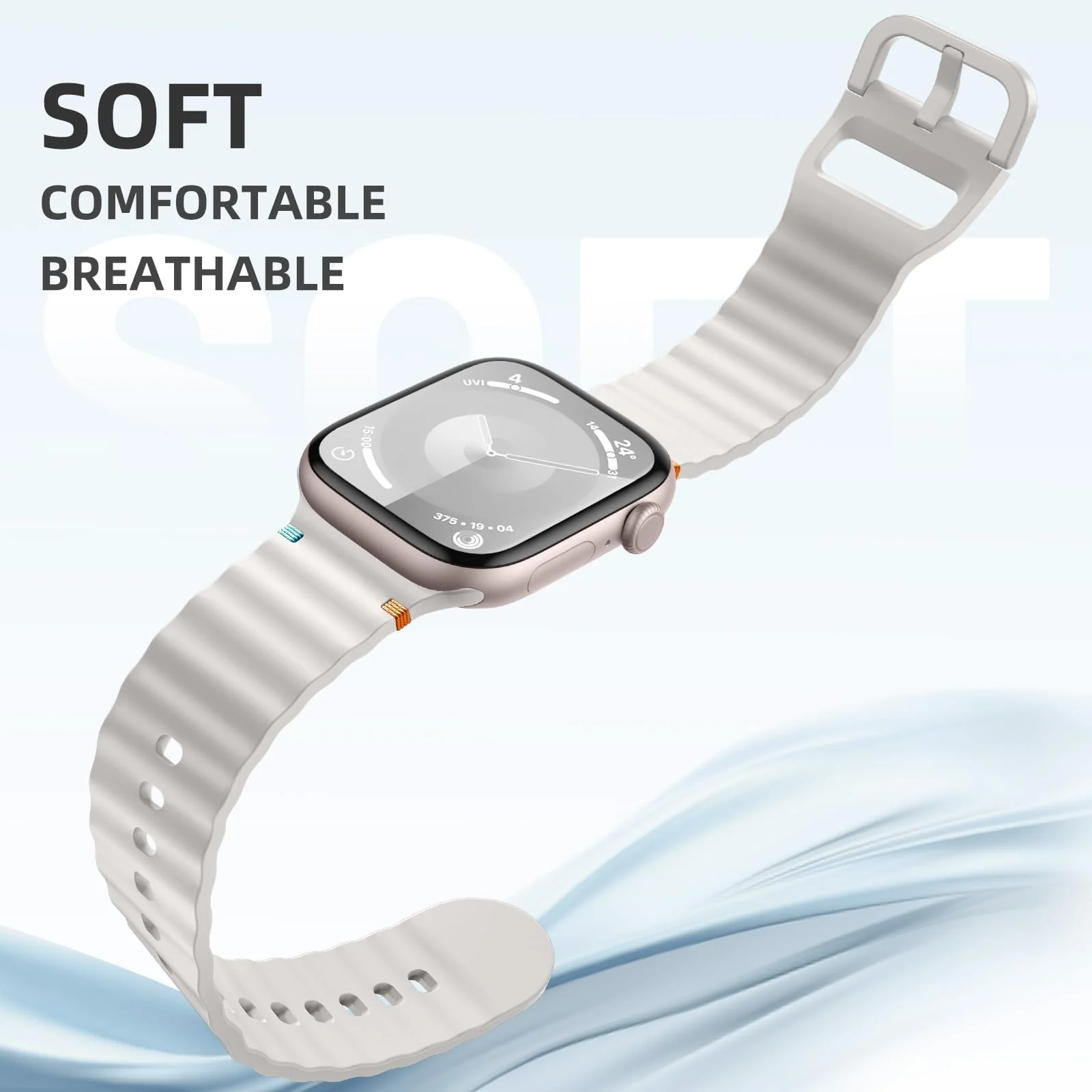 DL3 Mobilak Sport Strap for Apple Watch 49mm (Ultra 3/2/1) 46mm 45mm 44mm 42mm for Women Men, Soft Silicone Replacement Strap for iWatch Series 11/10/9/8/7/6/5/4/3/2/1/SE 3 2 1 - Starlight