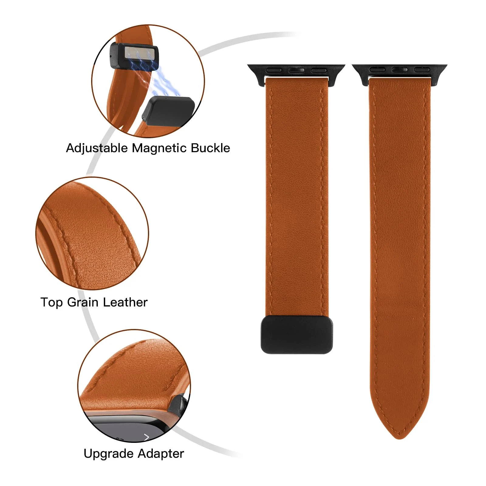 DL3 Mobilak Leather Bands Compatible with Apple Watch Band 49mm 45mm 44mm 42mm, Leather Magnetic Buckle Design Strap For iWatch Ultra Ultra 2 SE Series 9 8 7 6 5 4 3 2 1 Wristband For Men Women - Orange