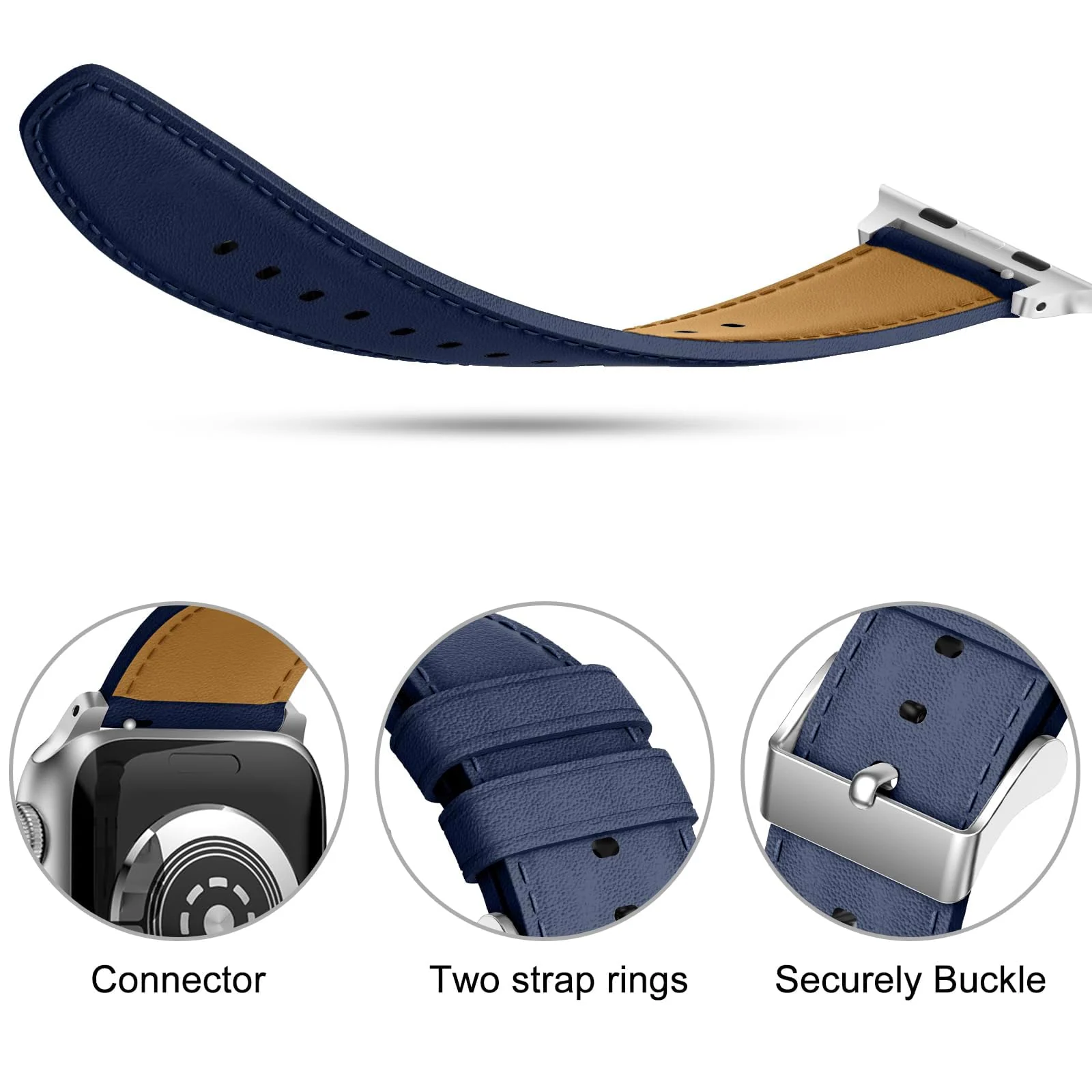 DL3 Mobilak Compatible with Apple Watch Band 49mm 46mm 45mm 44mm 42mm Leather Band Replacement Strap, Soft Leather Bracelet for iWatch Series 11 10 9 8 7 6 5 4 SE SE2 Ultra 3 2 1 - Blue