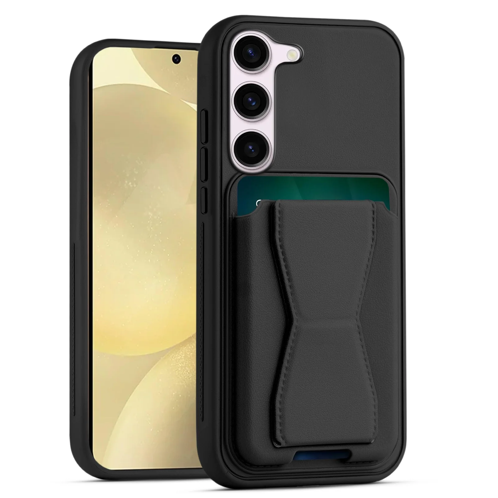 Mobigon Leather Wallet Case Compatible with Samsung Galaxy S23+ Plus, Leather Back Cover With TPU Frame, Shockproof Protective Phone Case with Card Holder Stand