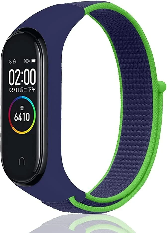 DL3 Mobilak Nylon Sport Band Compatible with Xiaomi Mi Band 7/Mi Band 6/Mi Band 5/Mi Band 4/Mi Band 3/Amazfit Band 5 for Women Men, Soft Adjustable Breathable Sport Loop Watch Strap - Blue & Lime