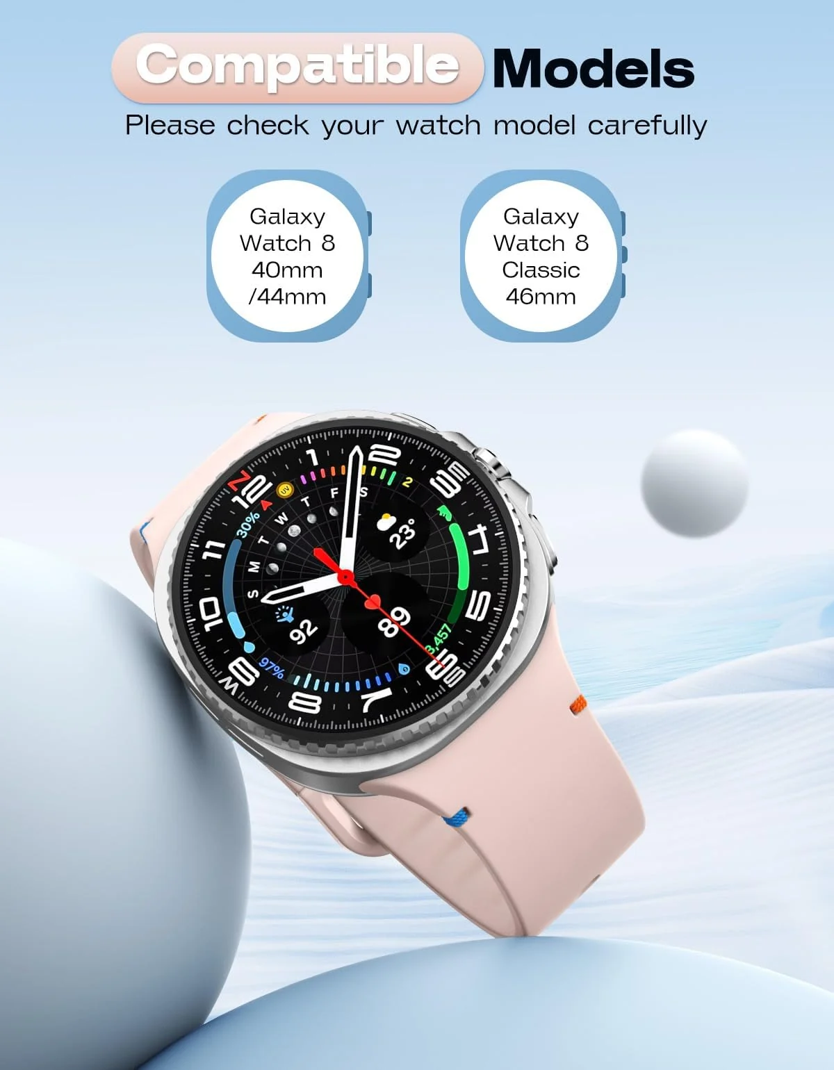DL3 Mobilak Silicone Bands Compatible with Samsung Galaxy Watch 8 Band 40mm 44mm, Galaxy Watch 8 Classic Band 46mm, Waterproof Soft Wristband Sport Strap for Galaxy Watch 8 Bands 2025 Women Men - Pink