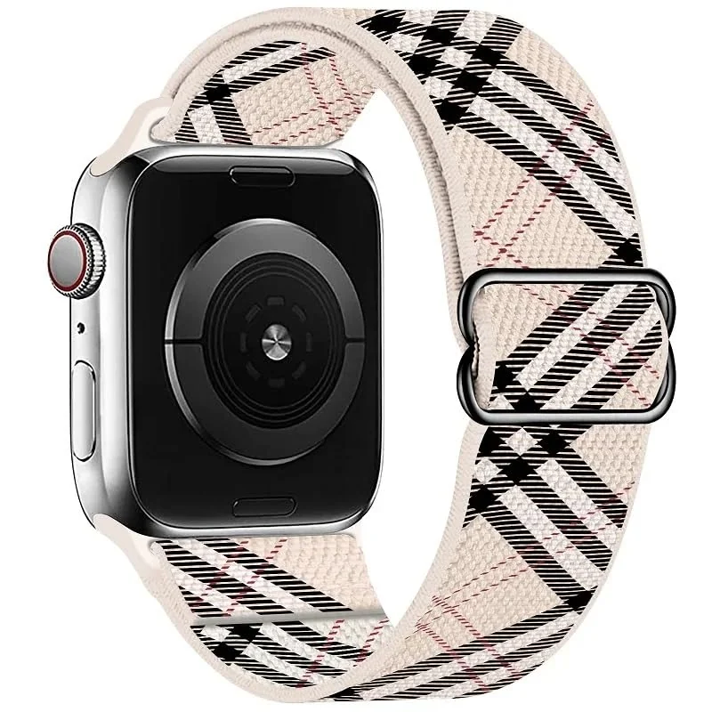 DL3 MOBILAK Nylon Solo Loop Stretchy Straps For Apple Watch Band 49mm 45mm 44mm 42mm 41mm 40mm 38mm, Elastic Wristbands for Series 8 9 Ultra 7 6 5 4 3 2 1 (Grid Pattern, 38MM/40MM/41MM)