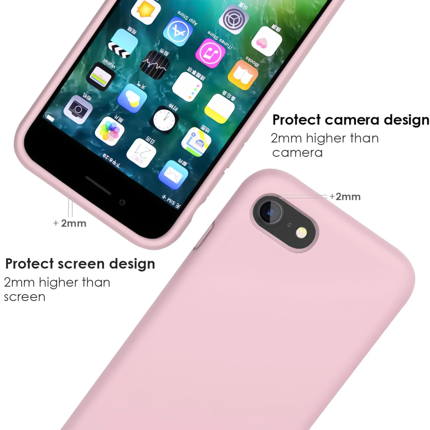 DL3 Mobilak Liquid Silicone Case for iPhone 7 / 8, Shock-absorbing protection, Scratch-resistant surface, Slim, lightweight profile - D.Pink