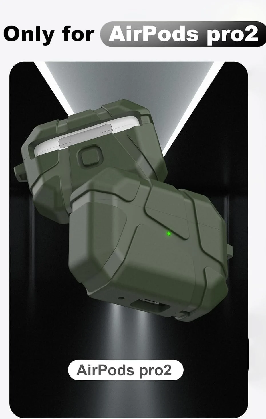 DL3 Mobilak AirPods Pro 1/2 Case, Shockproof Silicone Protective Case for Apple AirPod Pro 2nd/1st Generation, Hard Shell Design, Anti-Scratch, Front LED Light with Carabiner - Green