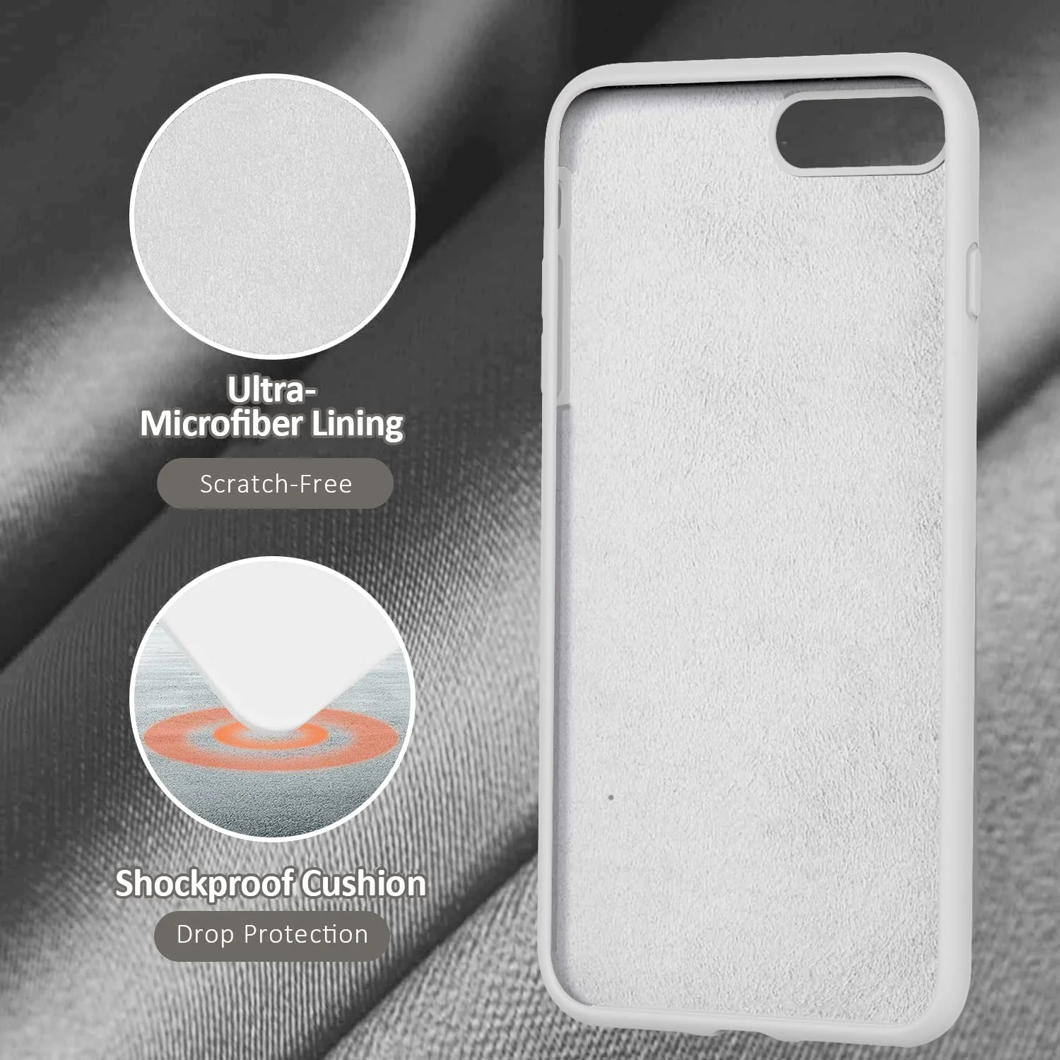 DL3 Mobilak Liquid Silicone Protective Case with Soft Microfiber Lining for iPhone 7 Plus / iPhone 8 Plus - White