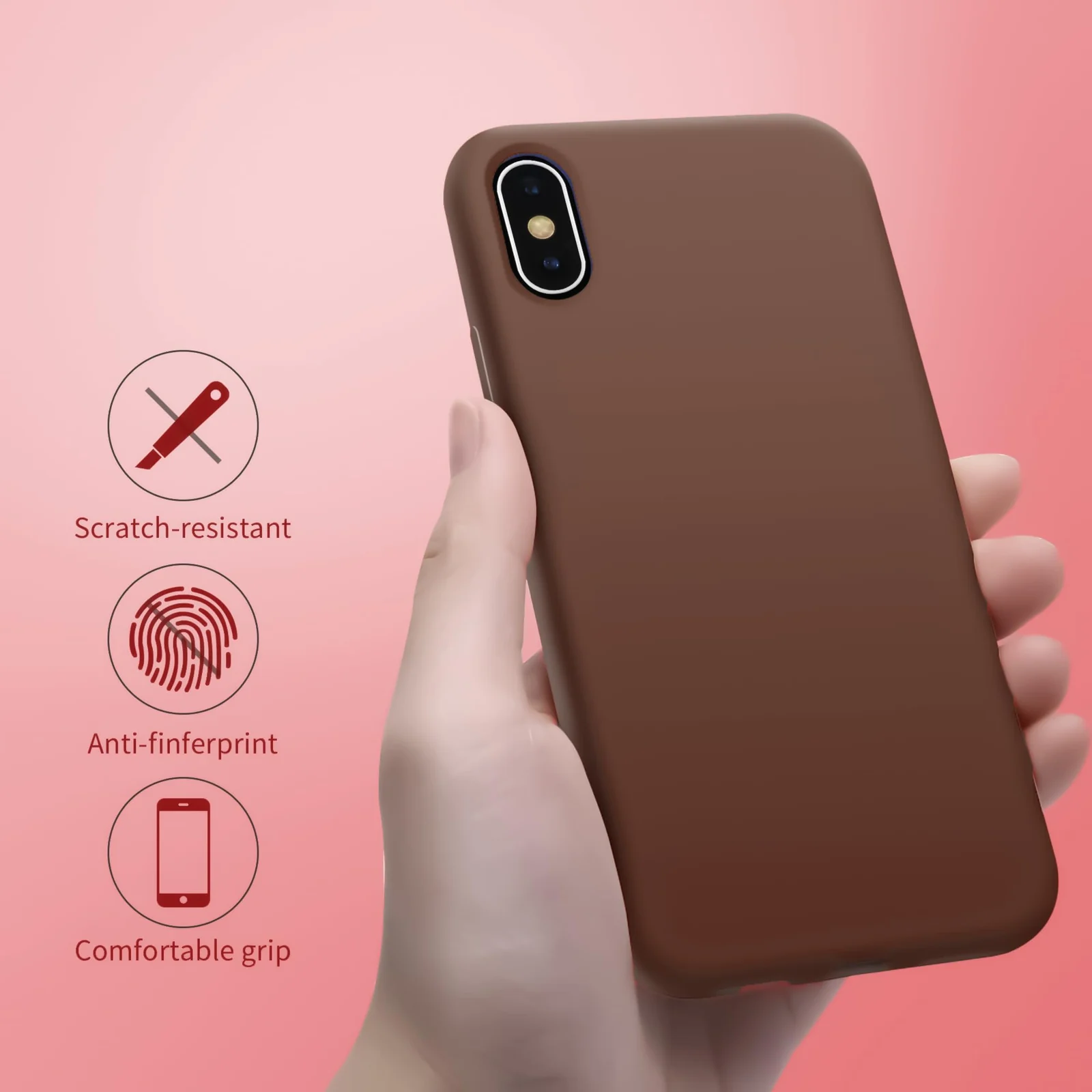 DL3 Mobilak Liquid Silicone Protective Case for iPhone X / iPhone XS with Camera Protection and Microfiber Lining - Brown