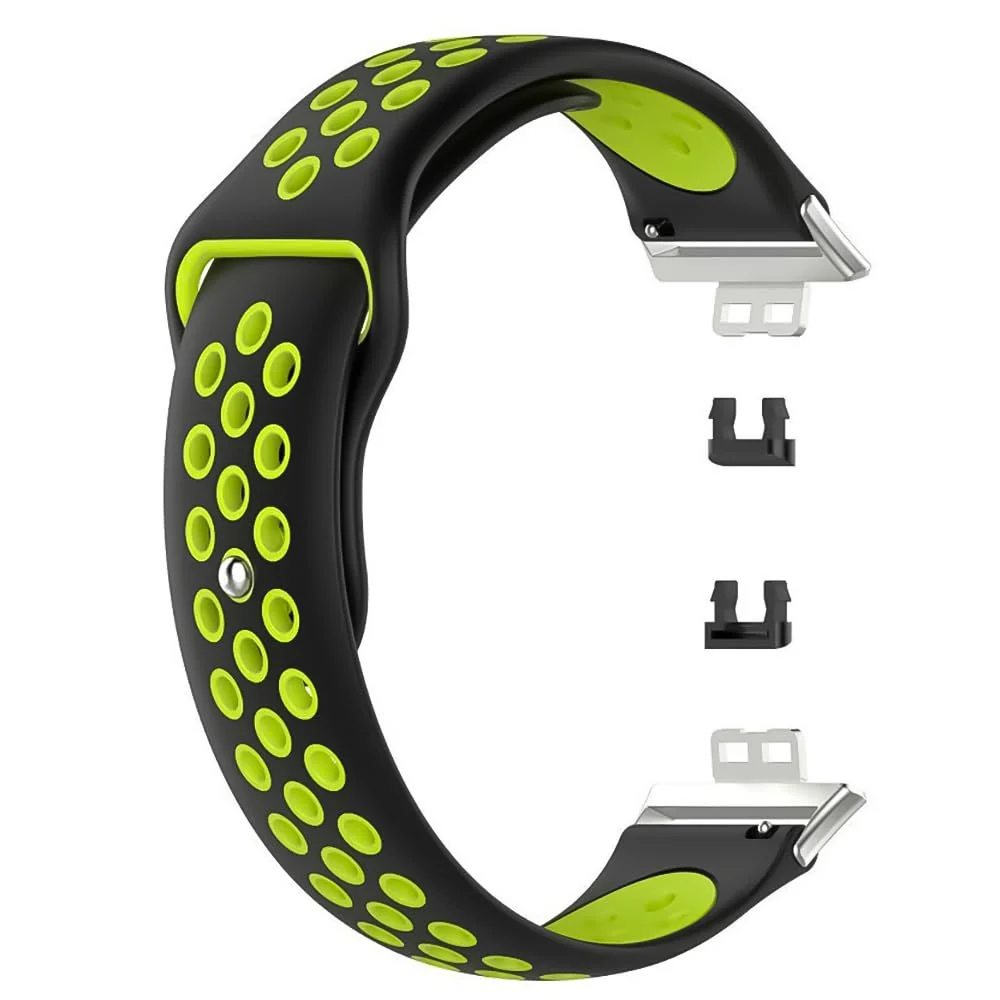 DL3 Mobilak Sport Strap Compatible with Huawei Watch Fit & Huawei Watch Fit New & Huawei Watch Fit Elegant, Breathable Silicone Double Hole Snap Buckle Band - Black & Green