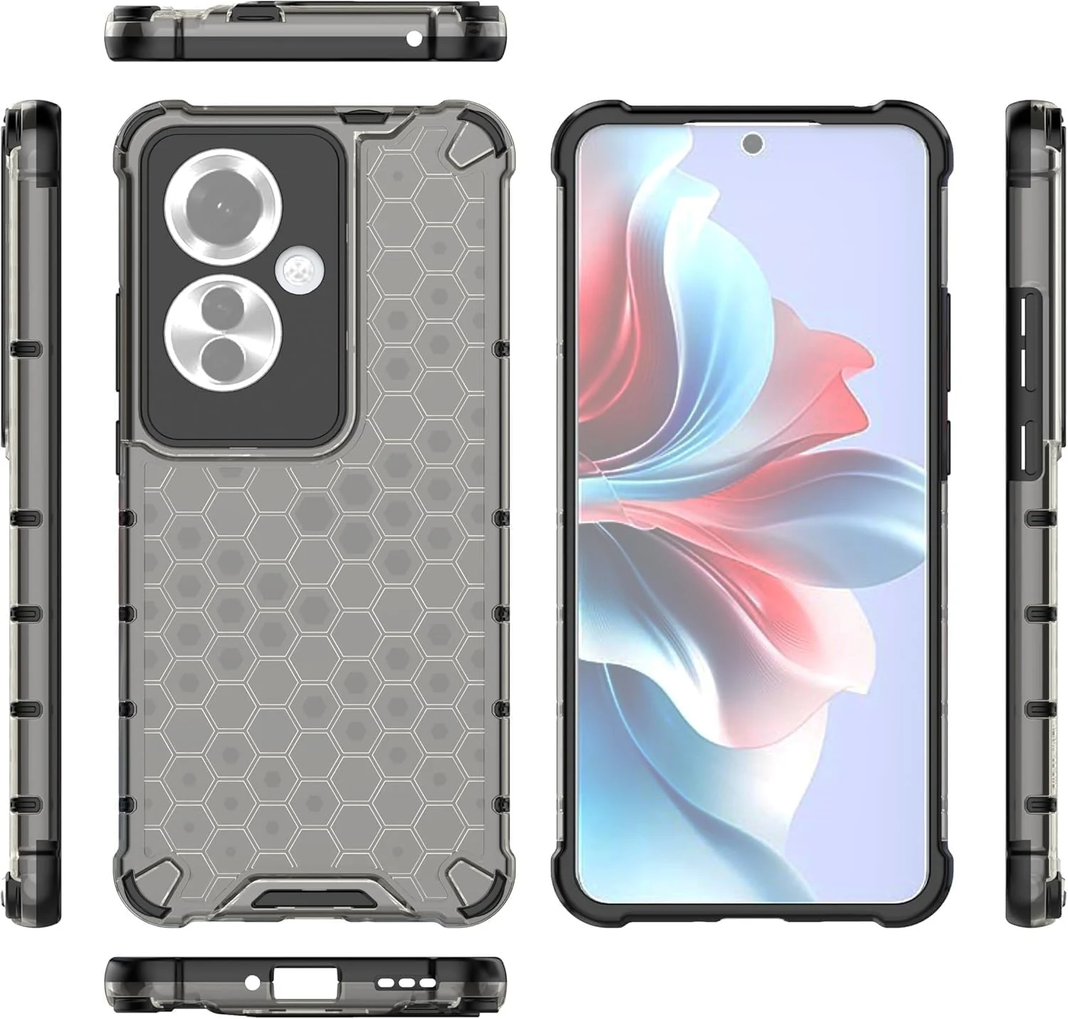 DL3 Mobilak Honeycomb Protective Case for OPPO Reno 11F 5G / Reno11 F 5G, Shock-absorbing protection, Transparent design, Slim, lightweight profile - Black