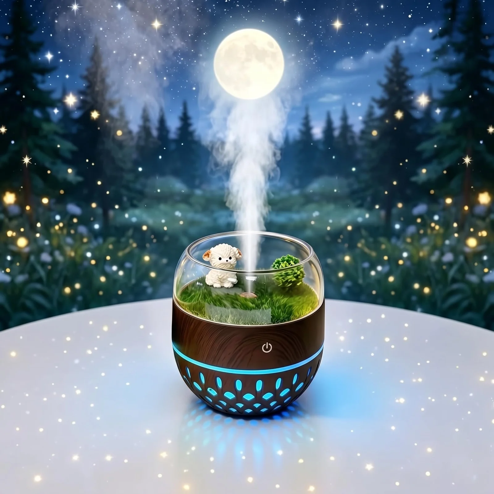 MOBIGON Hollow Wood-Grain 200 ml Landscape Humidifier, Dark Brown