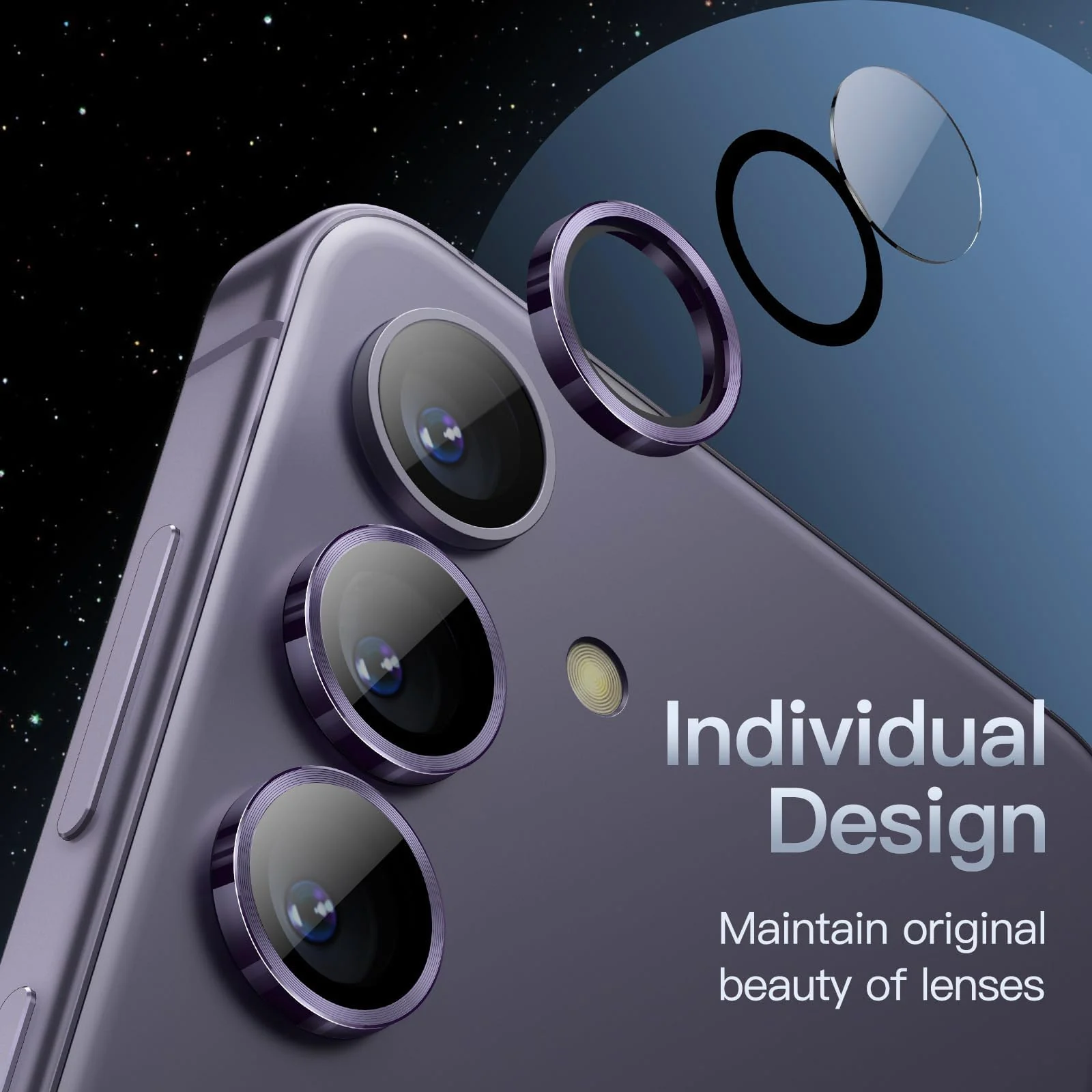 DL3 Mobilak Camera Lens Protector for Samsung Galaxy S24 FE Accessories, 9H Tempered Glass Metal Individual Ring Camera Cover Screen Protector for Samsung S24 FE, Case Friendly, Anti Scratch - Purple