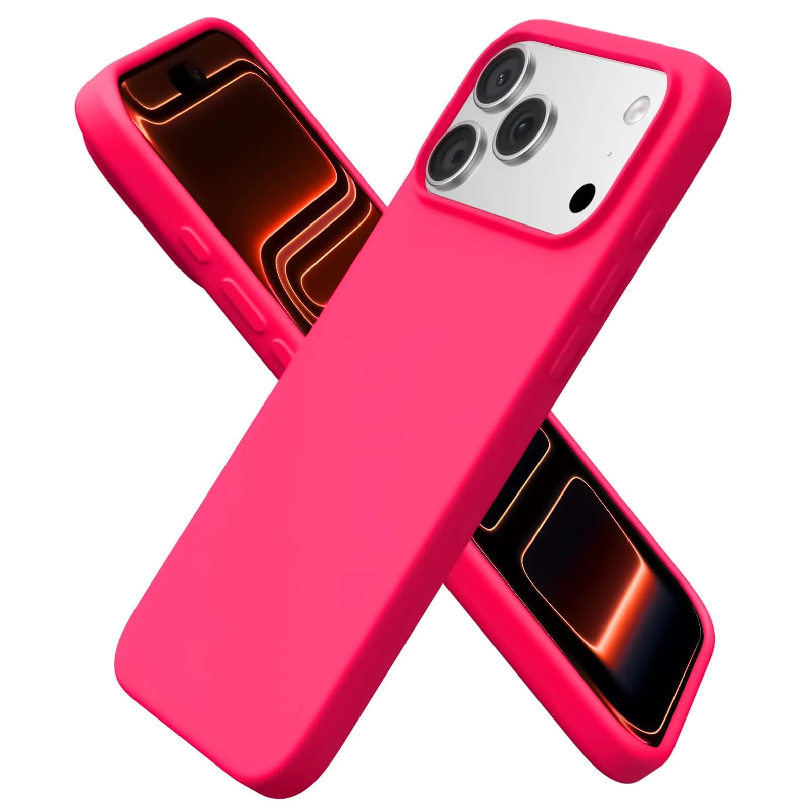DL3 Mobilak Liquid Silicone Protective Case for iPhone 17 Pro Max 6.9-Inch with Microfiber Lining and Shockproof Design - Neon Pink
